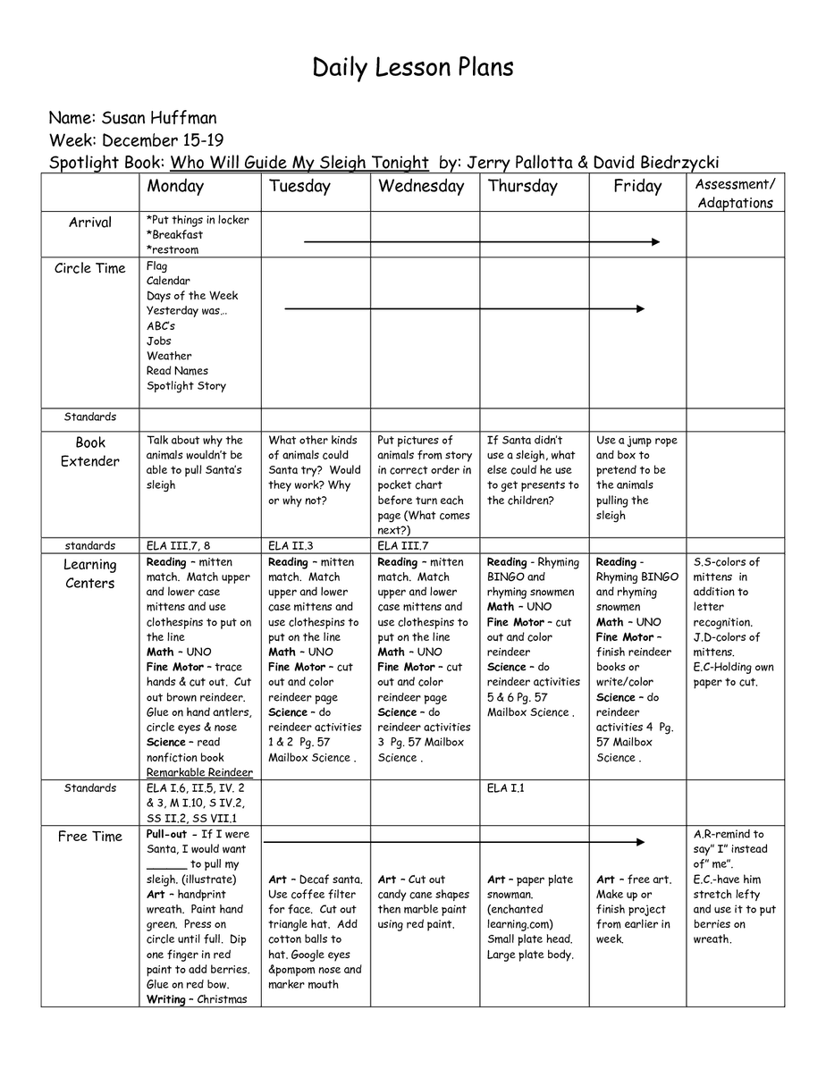 Lesson Plan Template Example