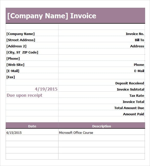 service invoice sample 6461