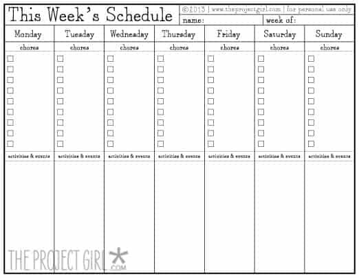 weekly schedule sample 9941