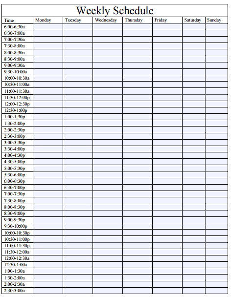 weekly schedule template 49741