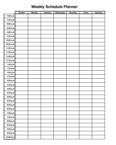 weekly schedule template 5941