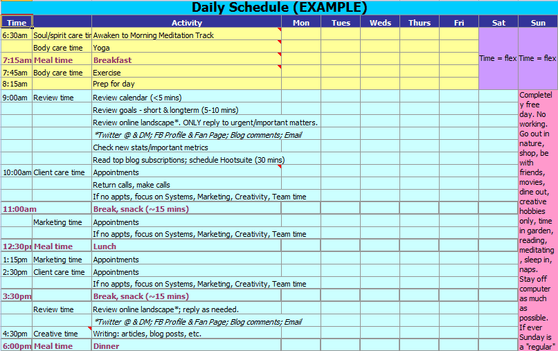 daily schedule template google docs