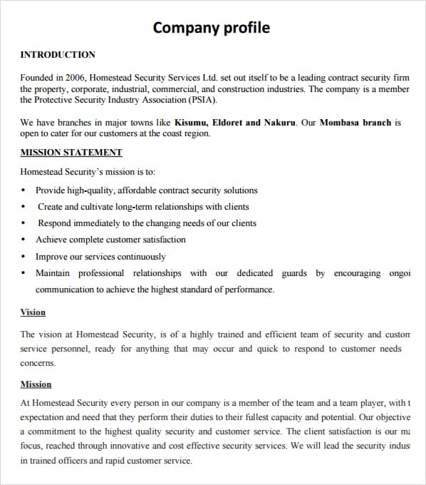 sample of company profile for business plan