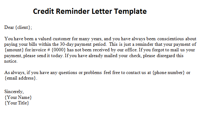 Credit Reminder Template 3941