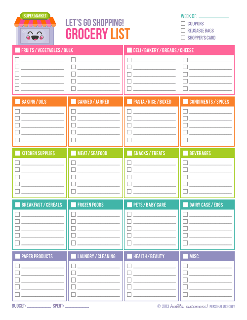 Grocery List Template Free Download