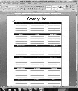 Grocery list sample 2641