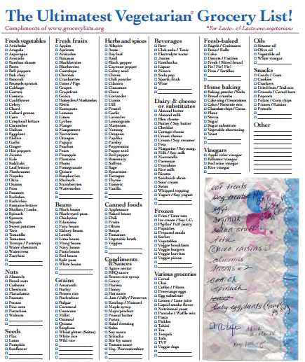 Grocery list sample 7461