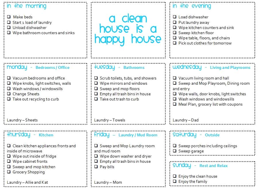 House Cleaning List example 17941