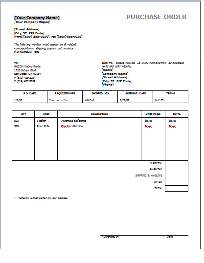 Purchase Order Templates 39641