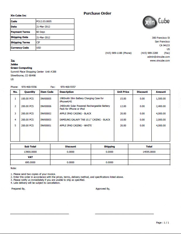 Purchase Order sample 14.641.3