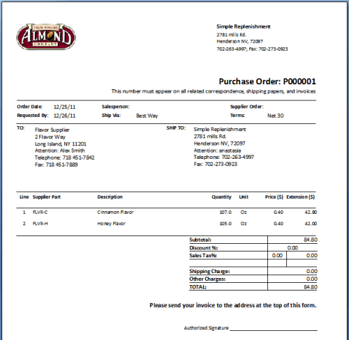 Purchase Order sample 16.941