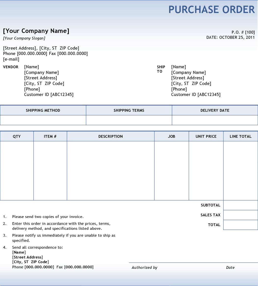 Purchase Order sample 1641