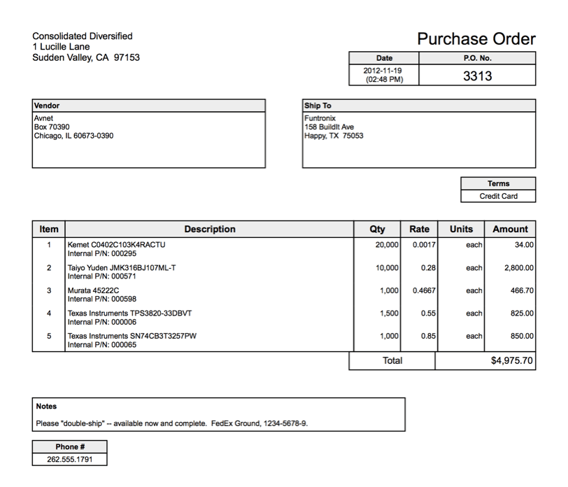 Purchase Order sample 17.613