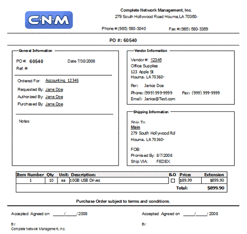 Purchase Order sample 18.641