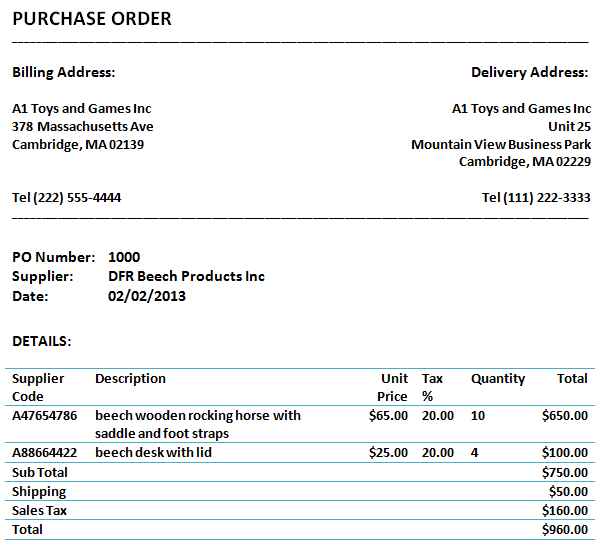 Purchase Order sample 21.6123