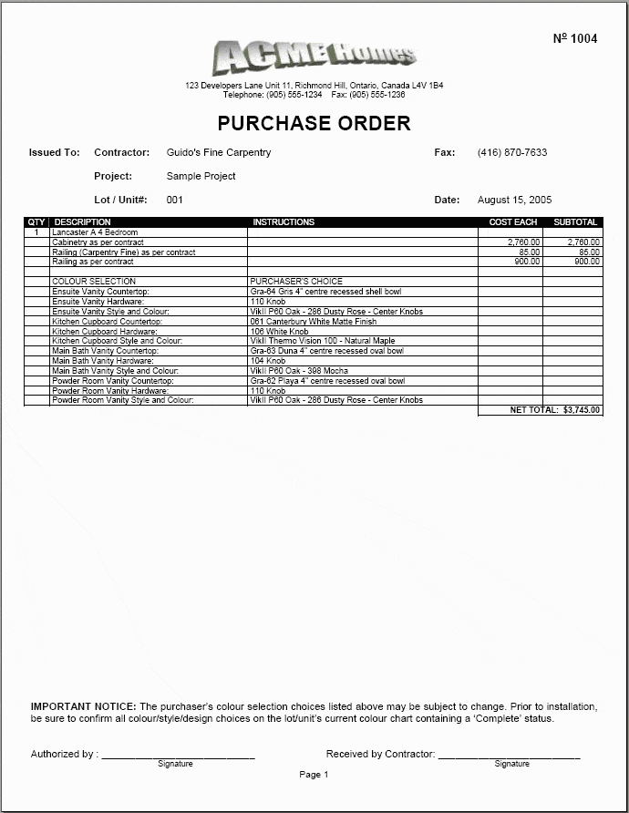 Purchase Order sample 22.6964