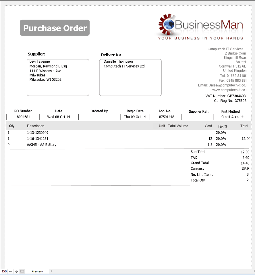 Purchase Order sample 24.641