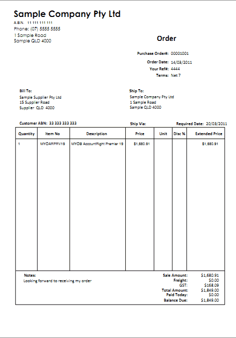 Purchase Order sample 26.1211