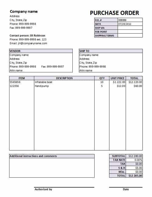 Purchase Order sample 27.6445