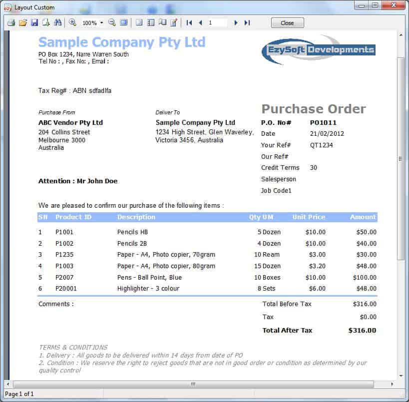 Purchase Order sample 49741