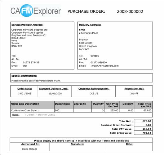 Purchase Order sample 8741