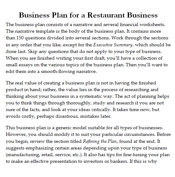Business Plan Template For Restaurant And Bar