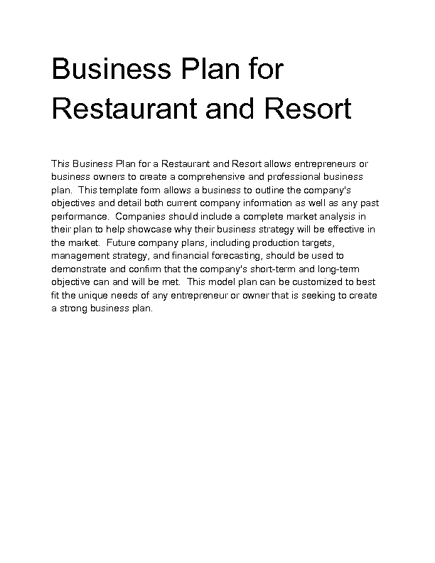 short business plan for restaurant