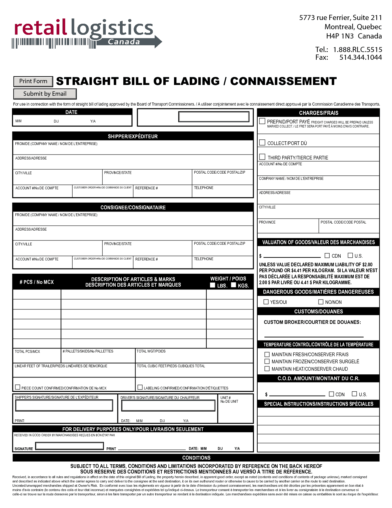 21 Free Bill Of Lading Template Word Excel Formats