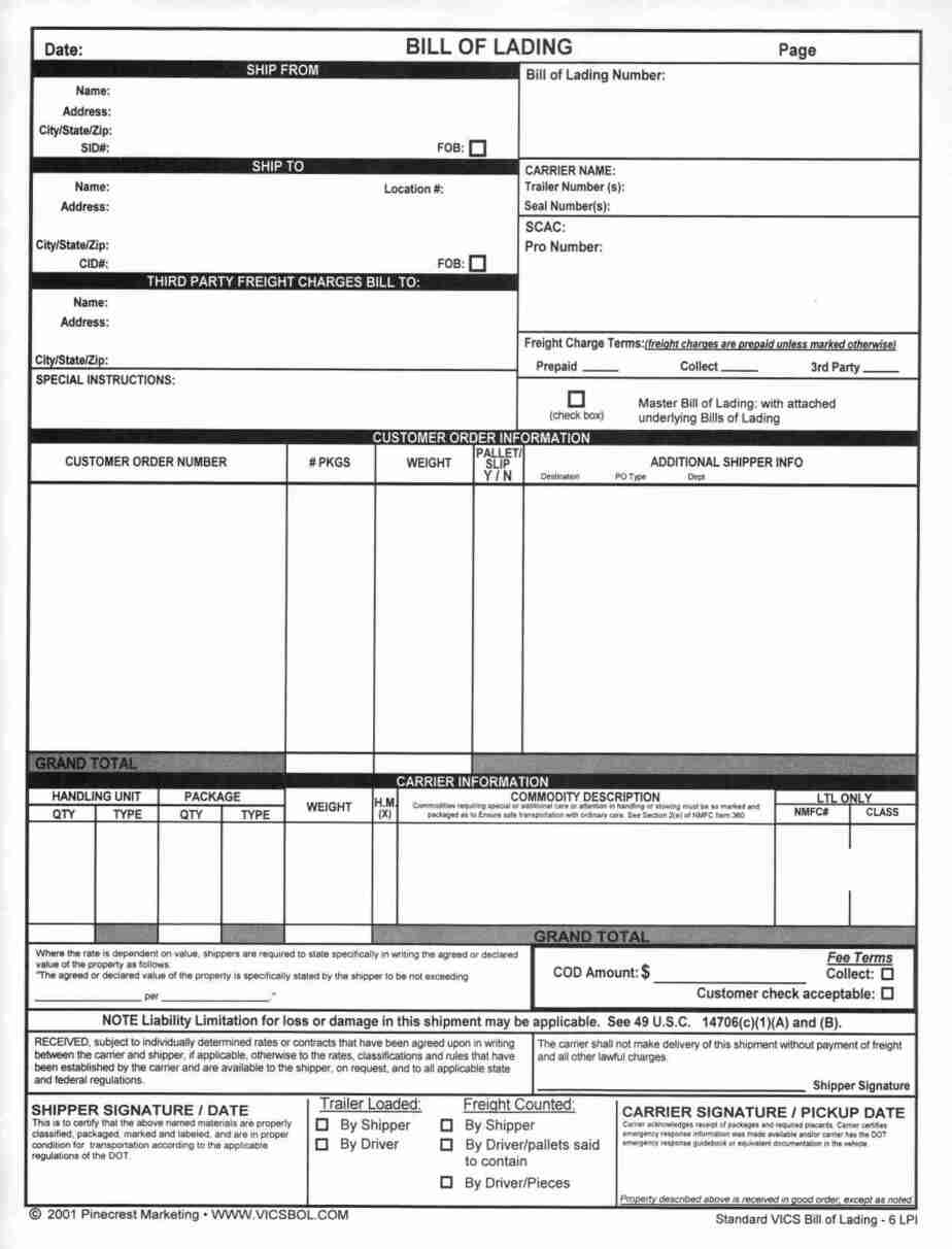 21 Free Bill Of Lading Template Word Excel Formats