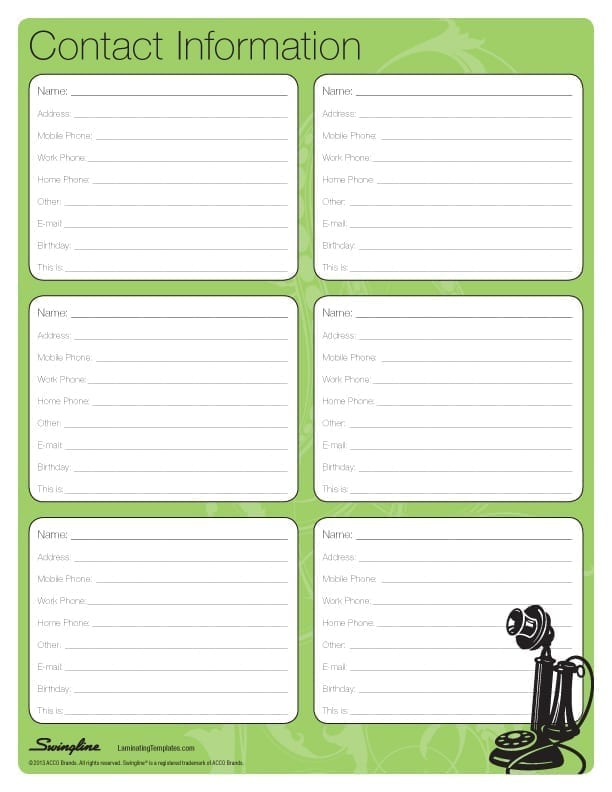 Printable Contact List Template