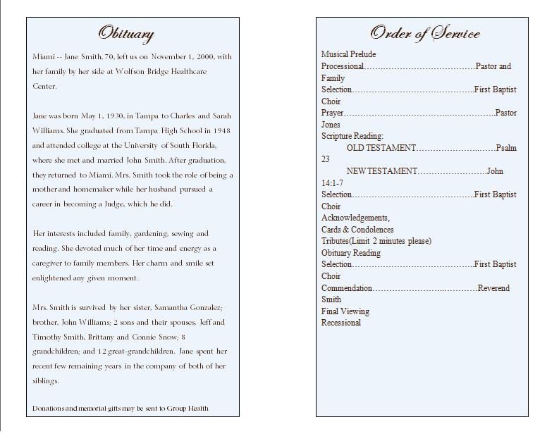 Sample Funeral Program Template