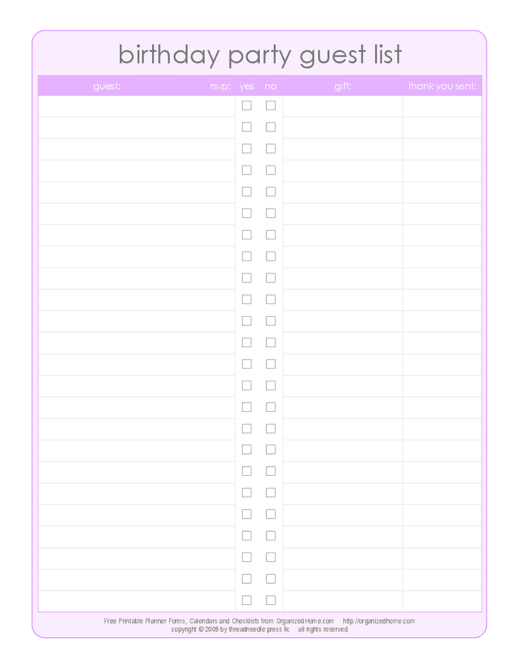 Invitation Guest List Template