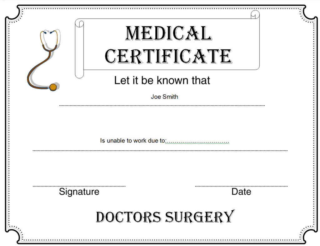 Free Medical Certificate Templates Word Excel Formats