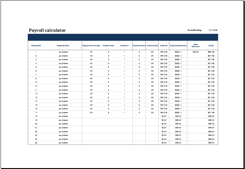 payroll template 5941