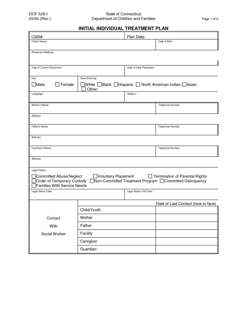 Counseling Treatment Plan Template Word