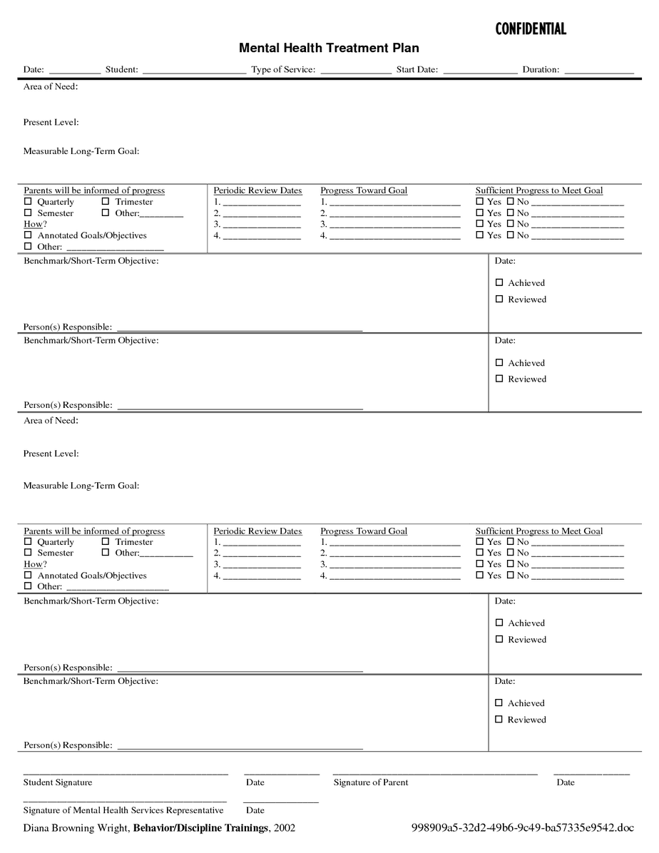 Printable Treatment Plan Template