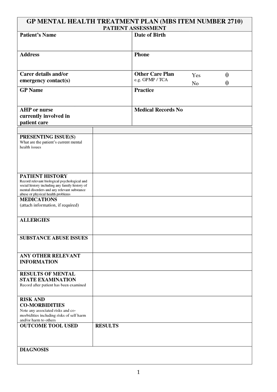Printable Treatment Plan Template For Counseling Printable Templates