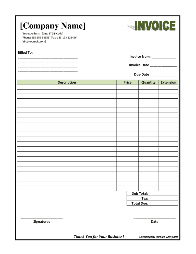 21+ Free Commercial Invoice Template - Word Excel Formats