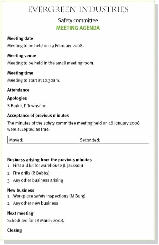 meeting agenda sample 8946