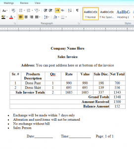 sales invoice sample 15.461