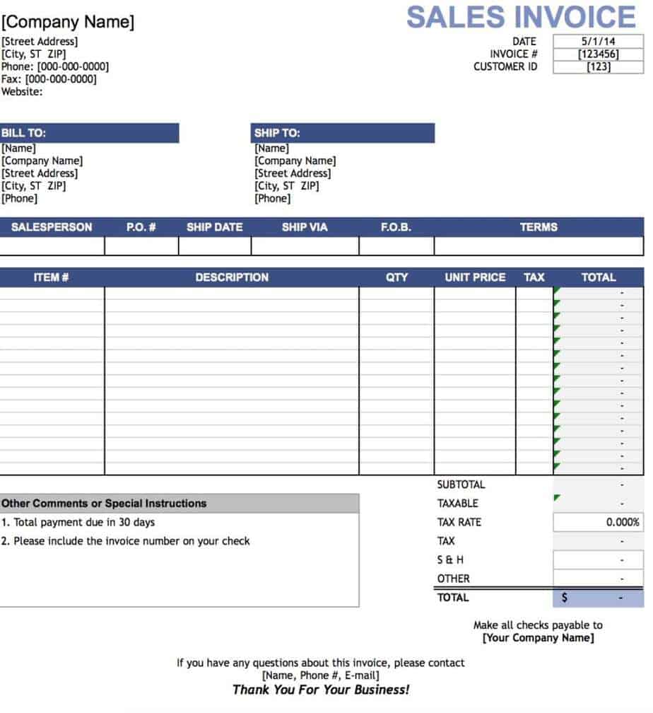 21+ Free Sales Invoice Template - Word Excel Formats