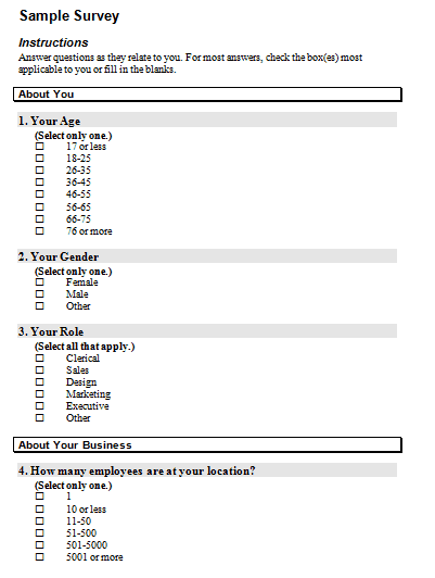 sample survey template 261