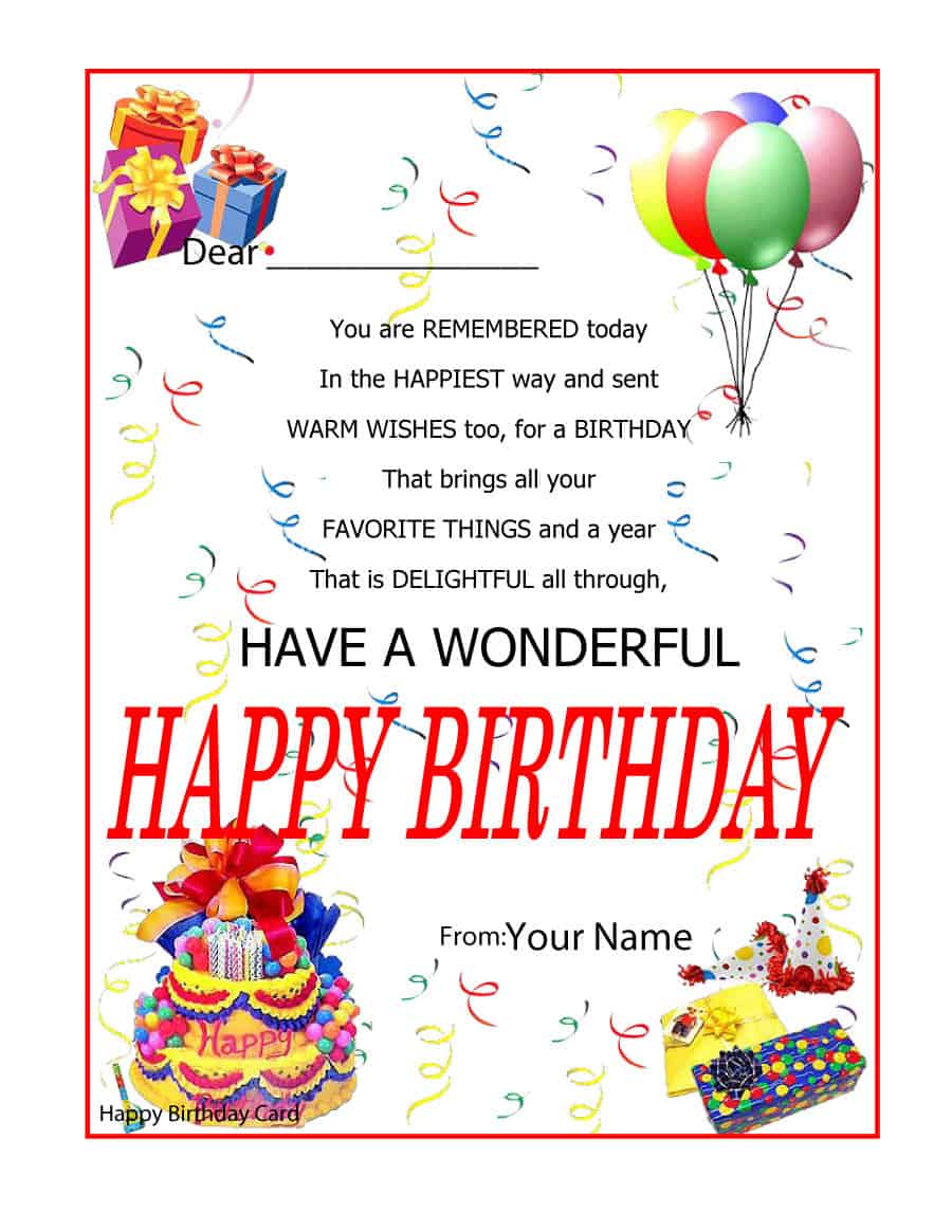 Free Birthday Card Templates Templatelab Free Editable And
