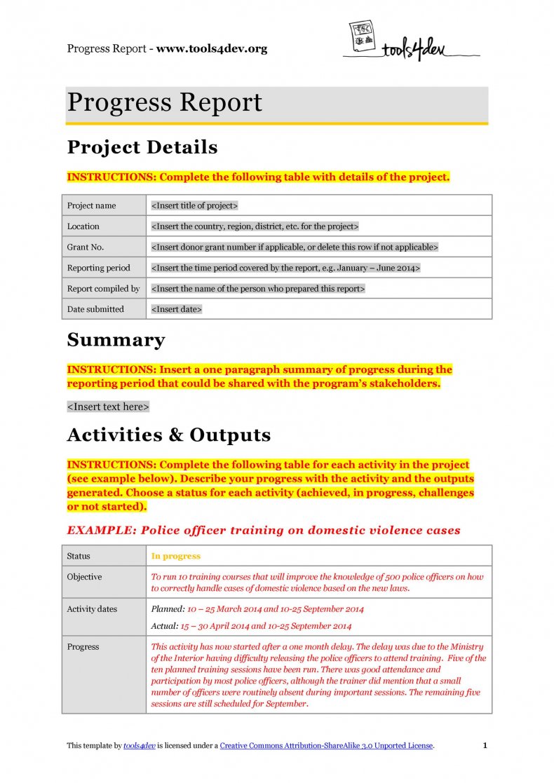research progress report format