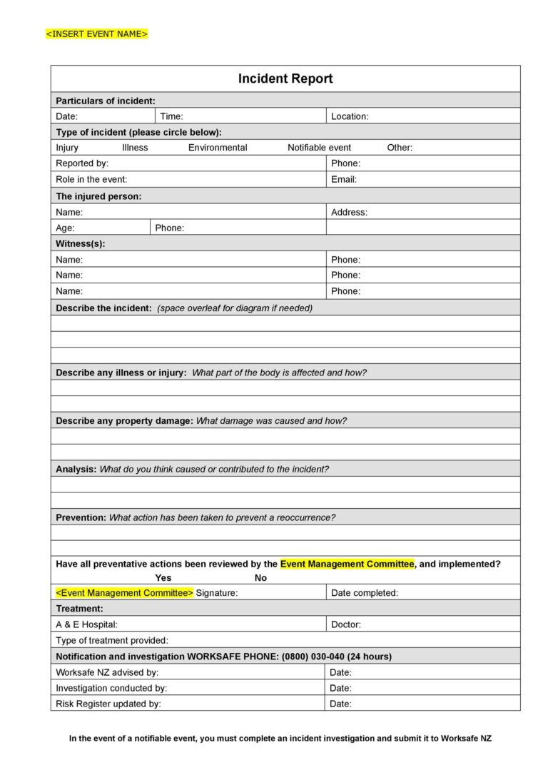 21 Free 13 Free Incident Report Templates Word Excel Formats